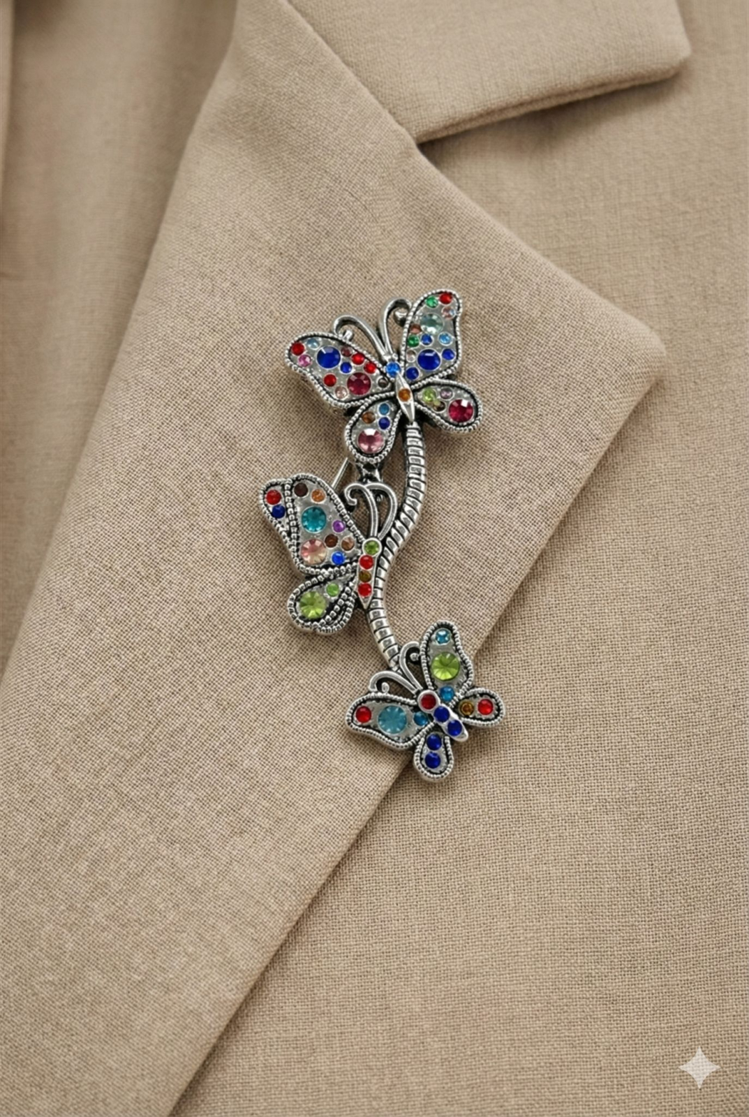 Brosa Martisor 3 Fluturi Multicolor Cristale 5x2cm Argintie Eleganta [1]