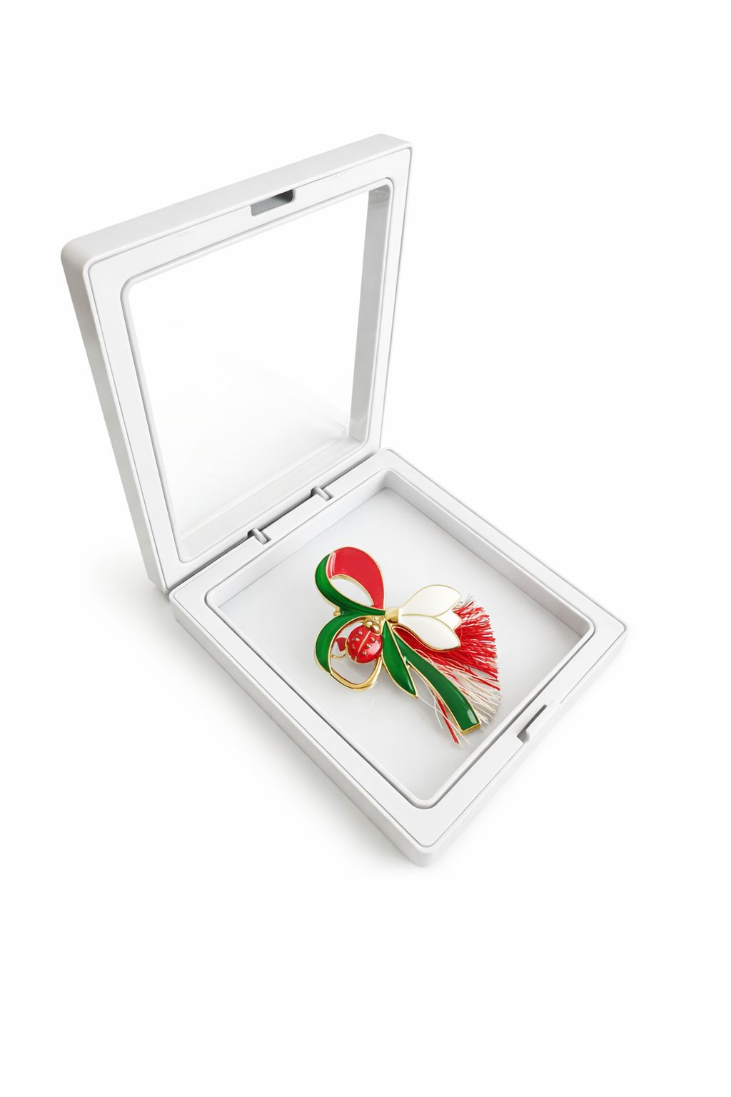 Brosa Martisor 5 cm, Ghiocel, in cutie 9x9 cm cu fereastra, cadou 1 Martie [1]