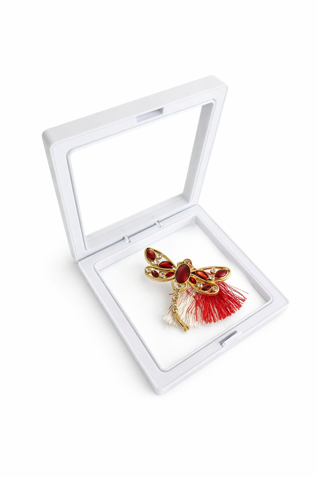 Brosa Martisor 5 cm, Libelula cu cristale, in cutie 9x9 cm cu fereastra, cadou 1 Martie [1]