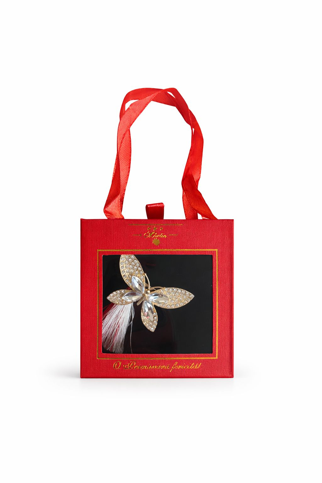 Brosa Martisor 5cm, Fluture elegant, in cutie gentuta 7x7 cm cu fereastra, cadou 1 Martie [1]
