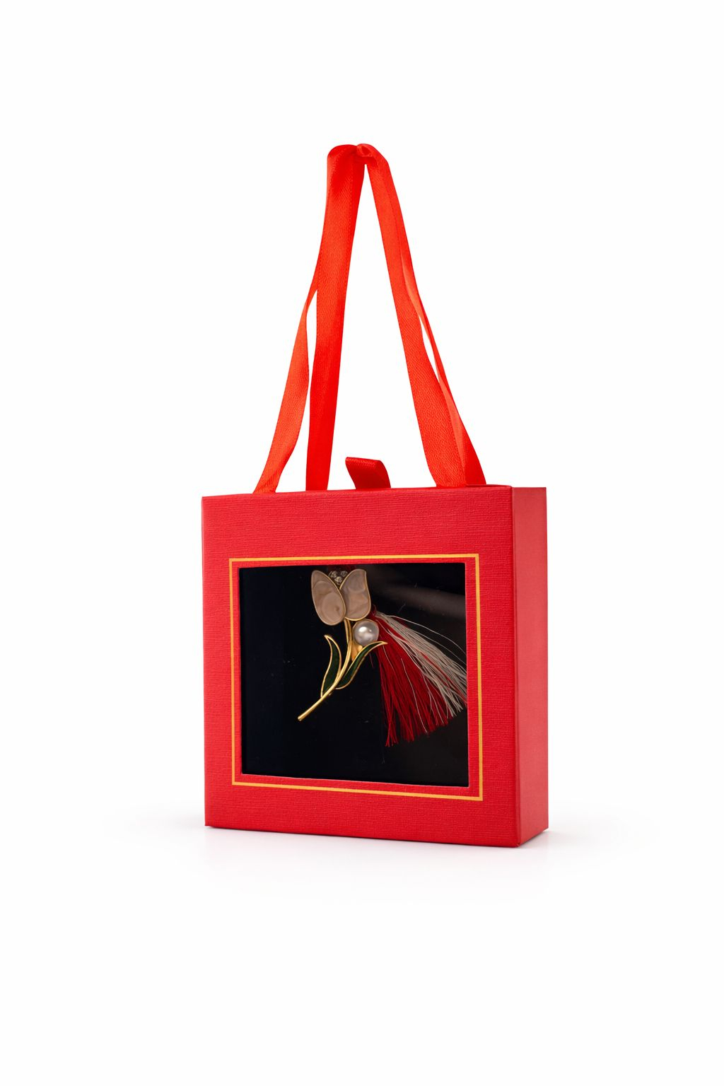 Brosa Martisor 5cm, Lalea, in cutie gentuta 7x7 cm cu fereastra, cadou 1 Martie [1]