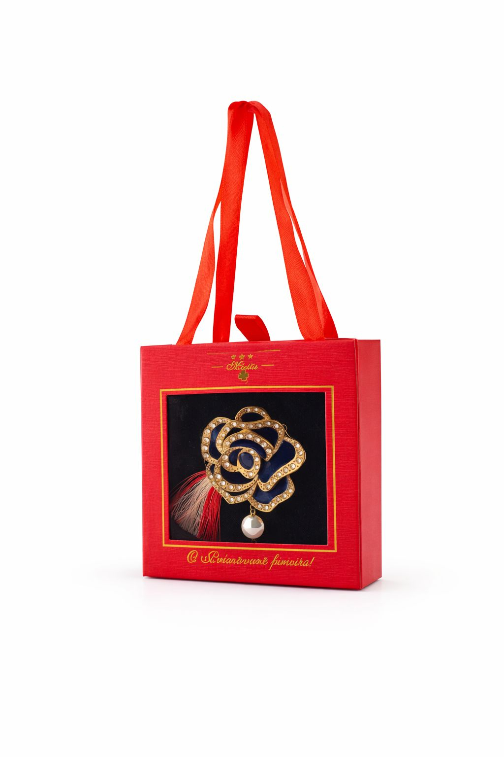 Brosa Martisor 5cm, Trandafir albastru, in cutie gentuta 7x7 cm cu fereastra, cadou 1 Martie [2]