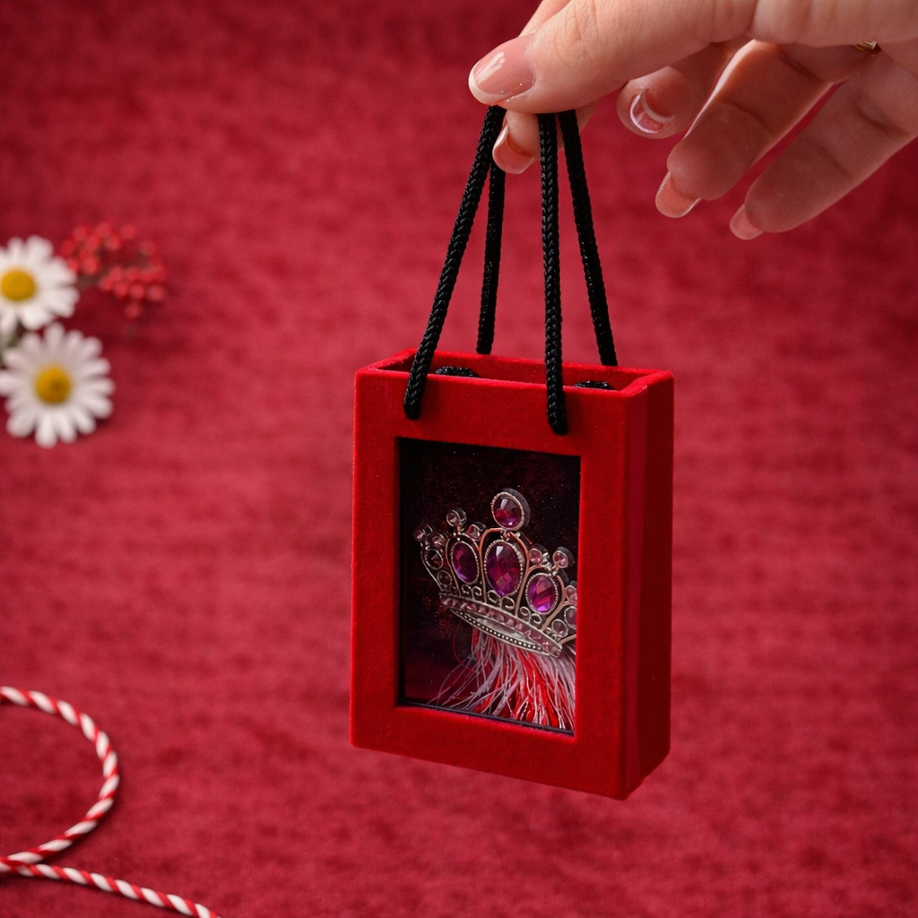 Brosa martisor coroana argintie cu pietre in cutie catifea premium [2]