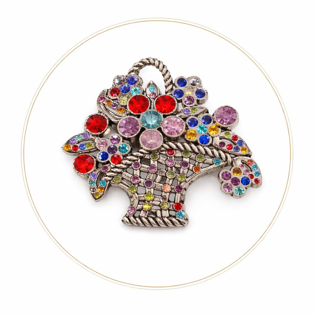 Brosa Martisor Cosulet Flori Multicolore 4x5cm Cristale Strasuri Elegant [2]