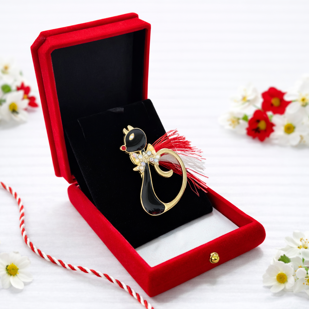 Brosa Martisor Pisica Neagra cu Strasuri, Accesoriu Elegant de Primavara [1]