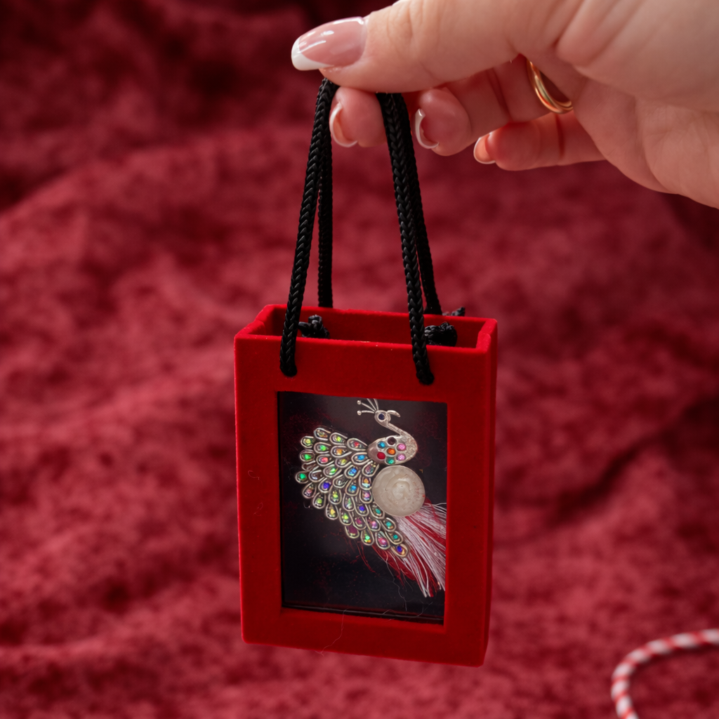 Brosa Paun Martisor cu Strasuri Multicolore si Perla Sidefata in Cutie Eleganta [2]