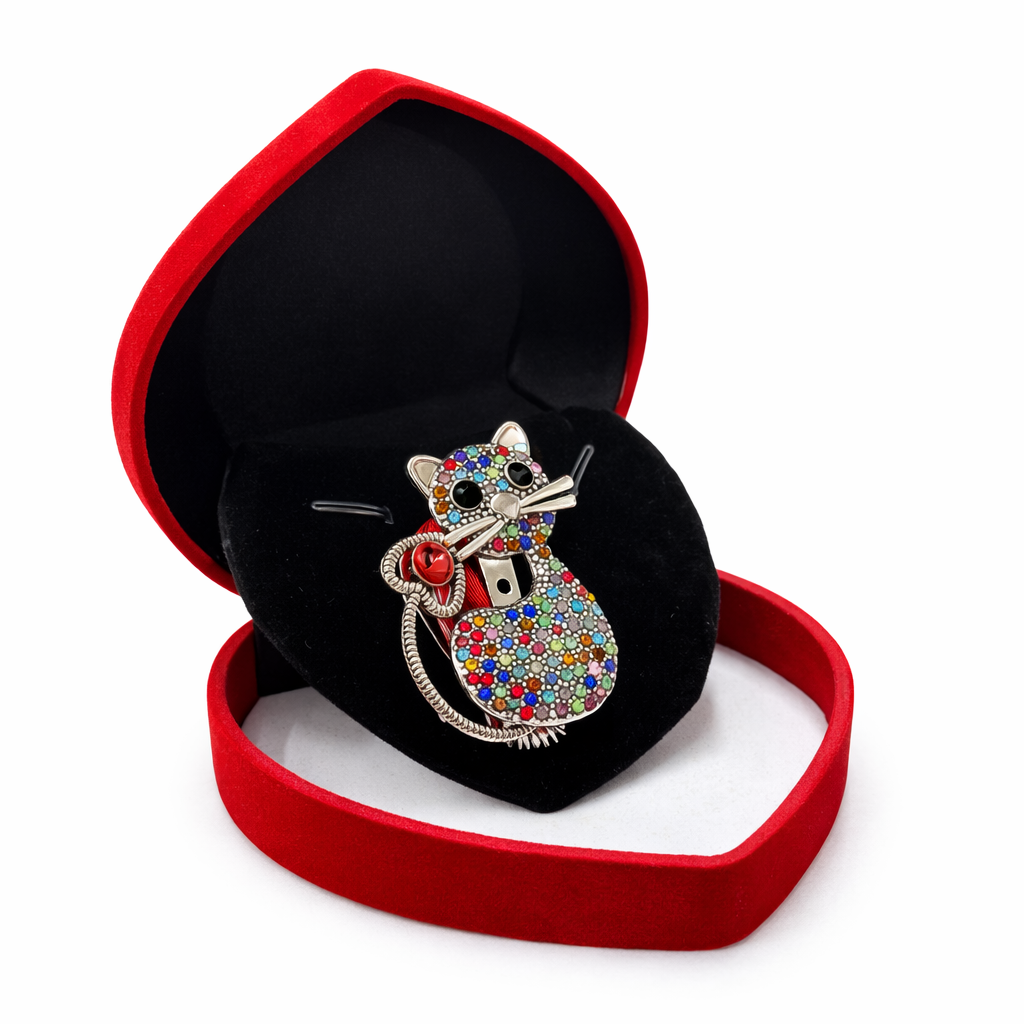 Brosa Pisica cu Strasuri Multicolore si Snur traditional [0]