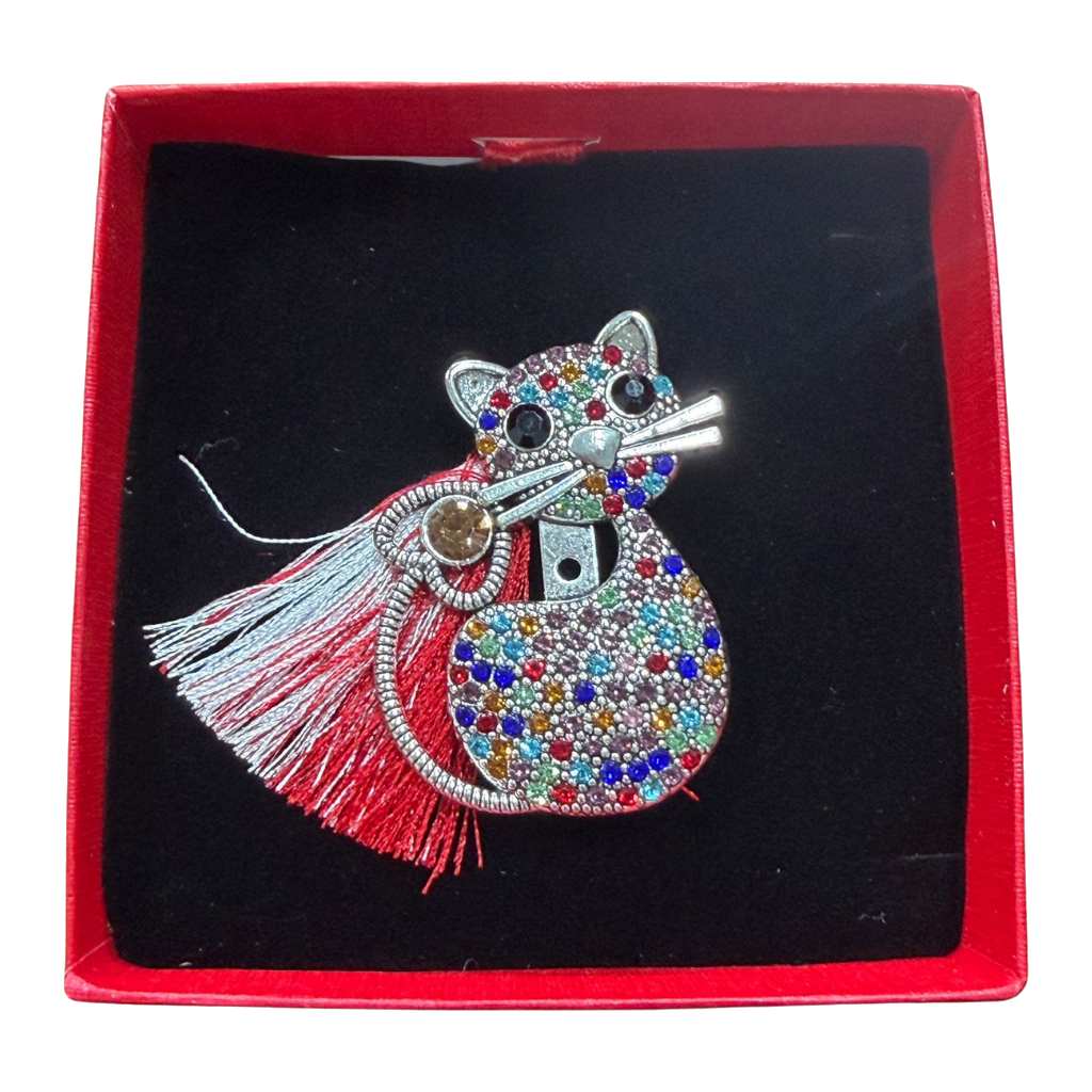 Brosa Pisica Martisor cu Strasuri Colorate in Cutie Eleganta [1]