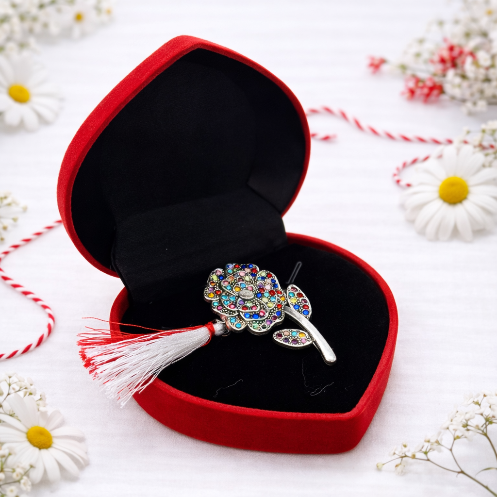 Brosa Trandafir Martisor cu Strasuri in Cutie de Catifea [1]