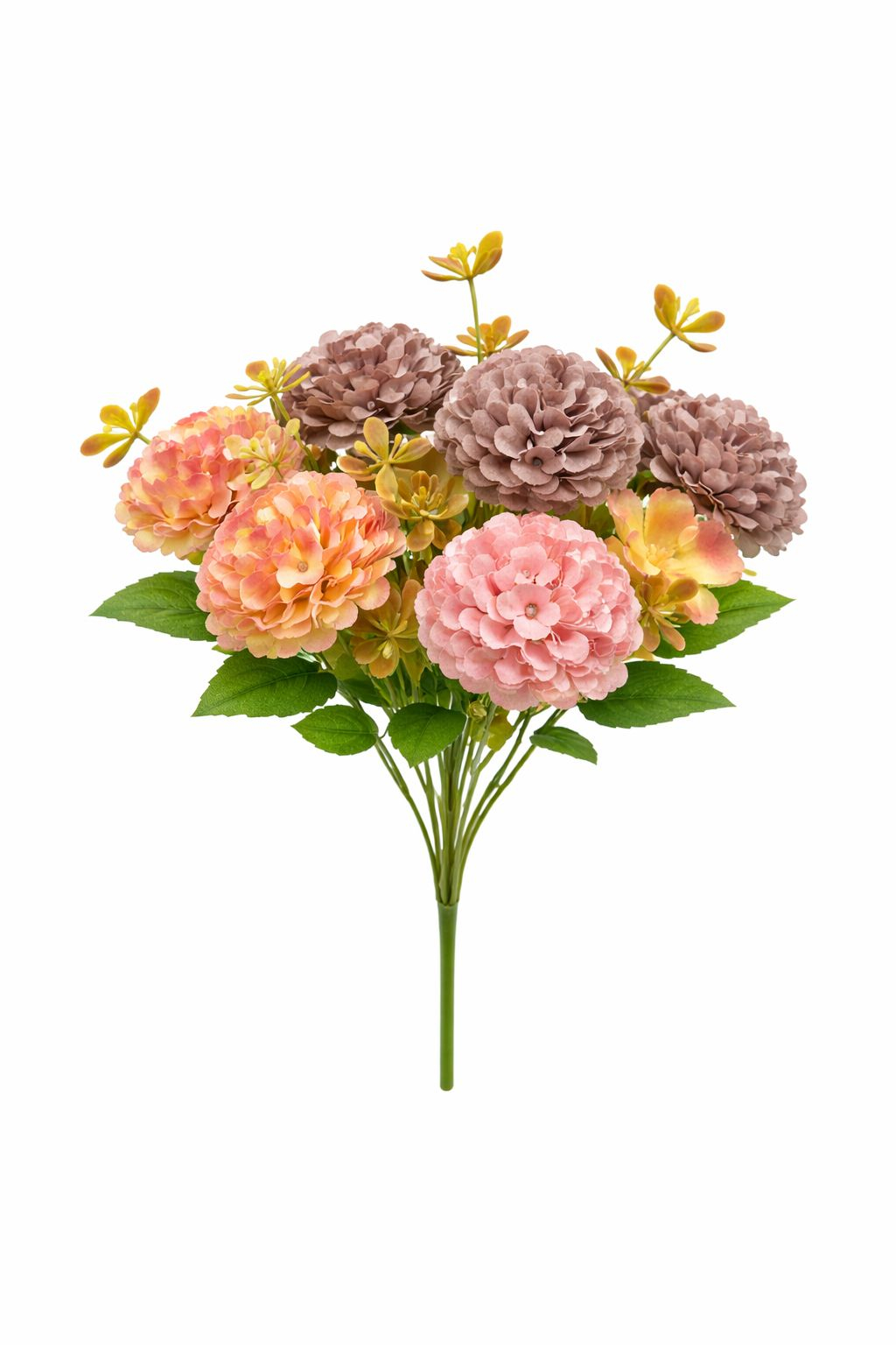 Buchet artificial 6 bujori si 3 flori decorative roz cu galben,30 cm
