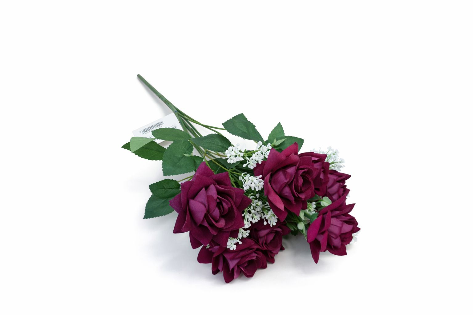 Buchet artificial deosebit cu 7 trandafiri catifelati mov intens si flori decorative 30 cm [1]