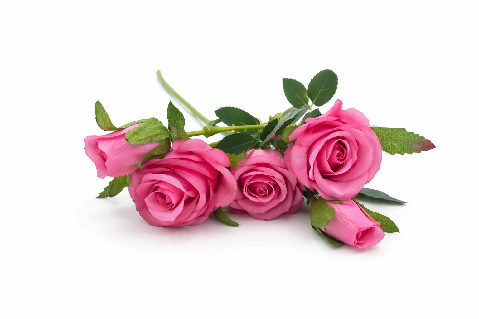 Set 3 trandafiri si 2 boboci roz decorativi artificiali, 45 de cm [2]