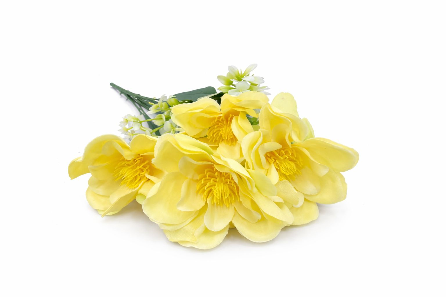 Buchet flori artificiale, 7 Bujori si flori decorative, 30 cm, Galben [1]