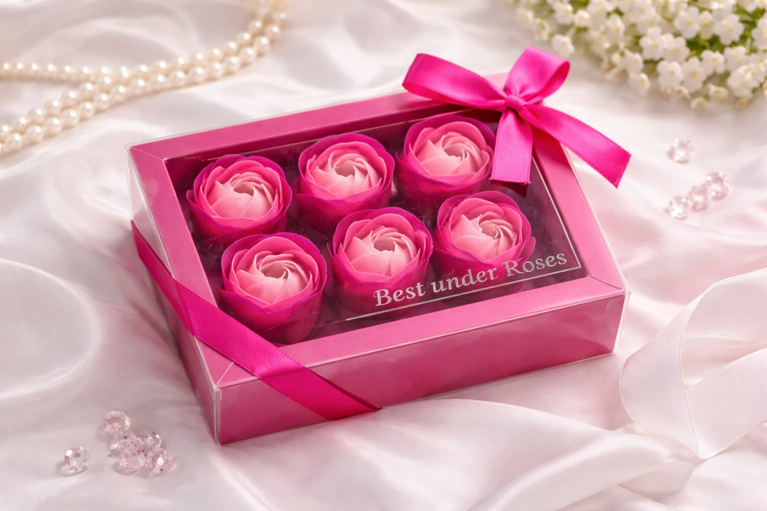 Cutie cadou cu 6 trandafiri din spuma 14.5x10x5.5 cm roz pal, cadou primavara [1]