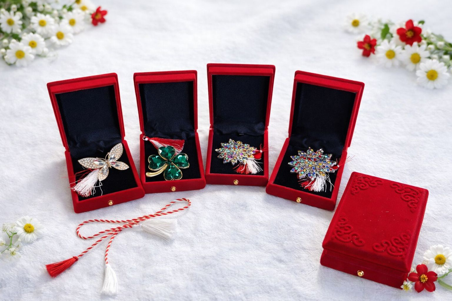 Oferta 9 brose modele mixte de 5 cm in cutie de catifea eleganta de 10x7 cm [1]