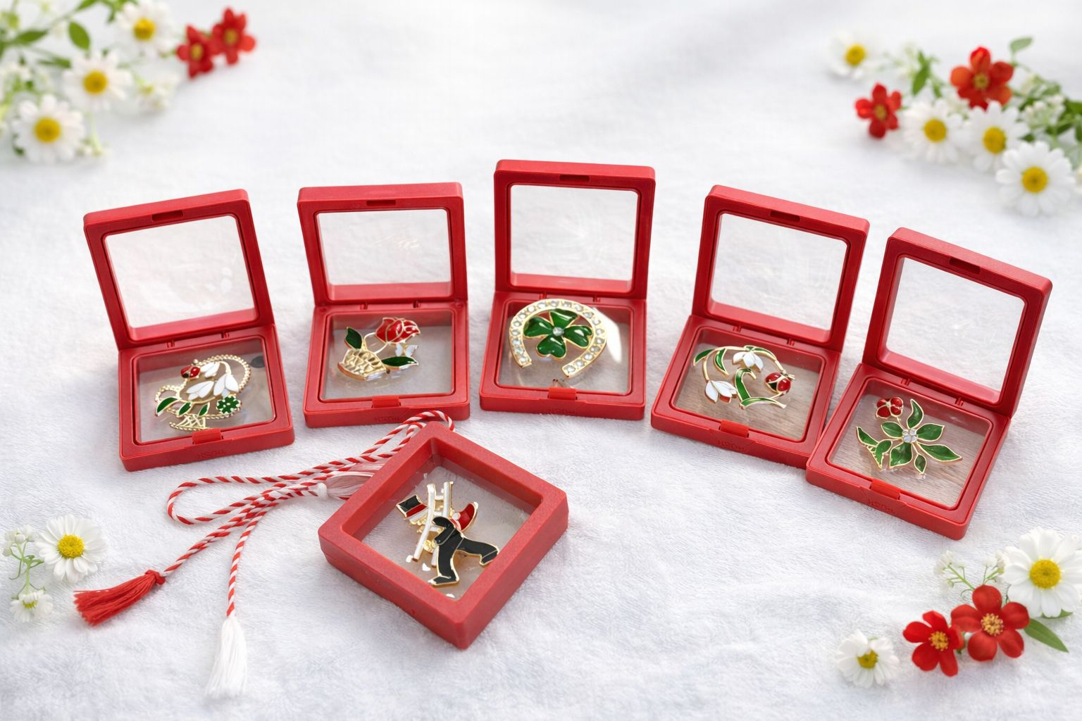 Oferta 9 brose modele mixte de 4 cm in cutie rosie eleganta de 7x7 cm [2]