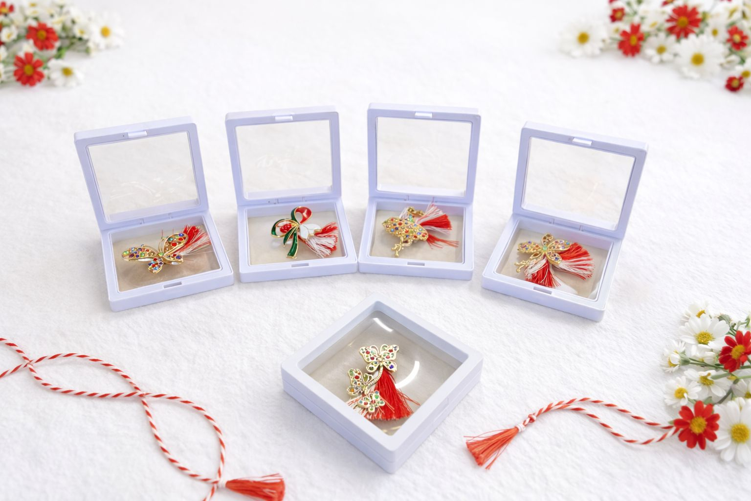 Oferta 9 brose modele mixte de 5 cm in cutie eleganta alba de 10x7 cm [2]