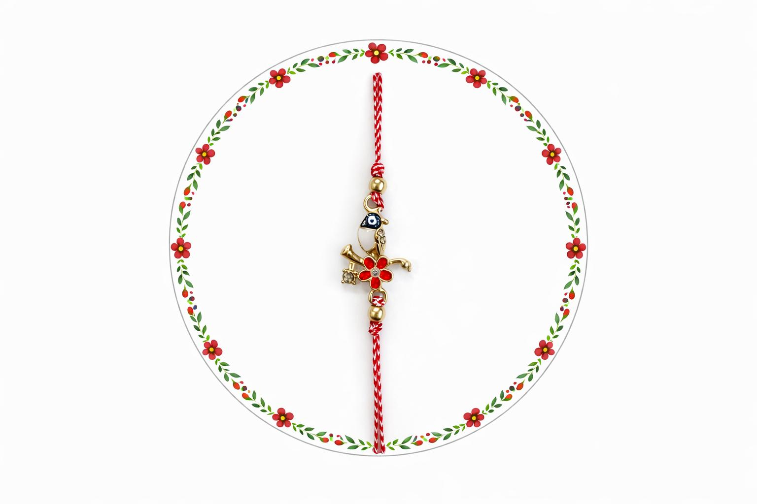 Set 12 bratari martisor cu pasare stilizata si floare, snur rosu alb, ambalate individual [3]