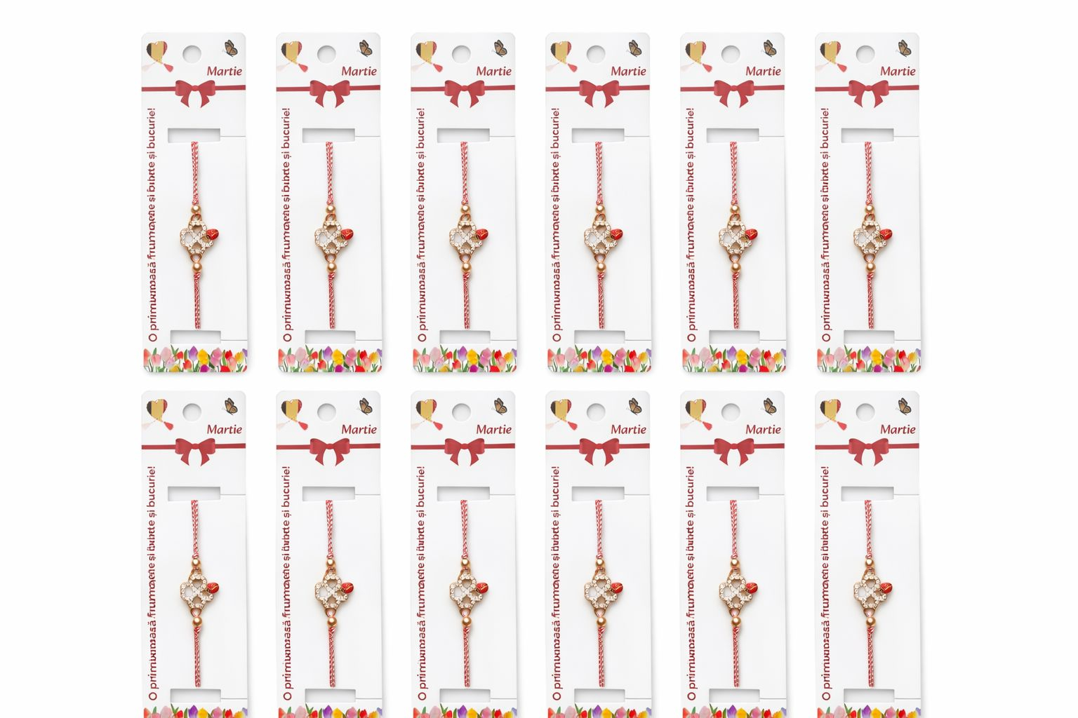 Set 12 bratari martisor cu trifoi si buburuza, simbol noroc, snur reglabil alb-rosu [4]