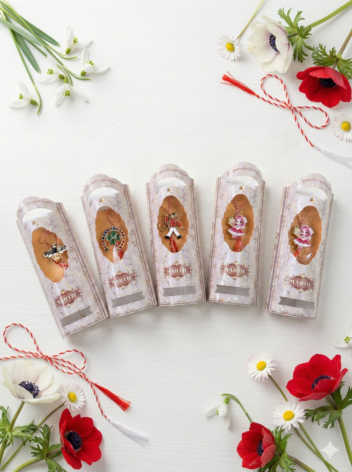 Set 10 Martisoare Elegante, diverse modele, Ambalate individual