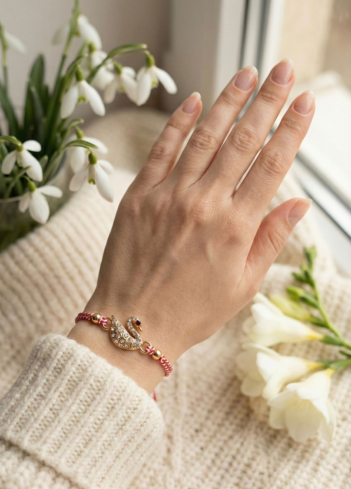 Set 12 bratari Martisor reglabile, Lebada cu cristale, Cadou 1 Martie [2]