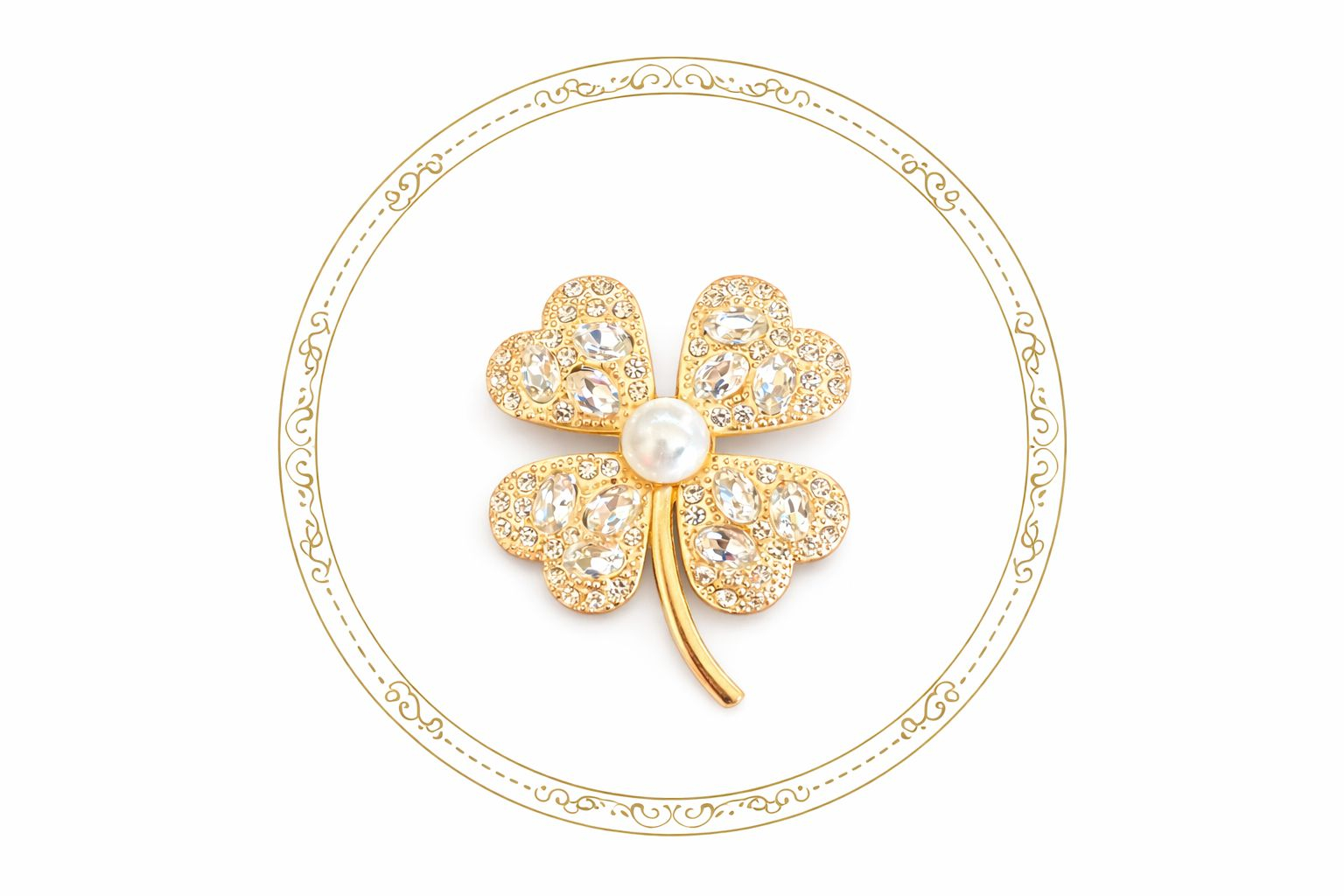 Set 12 Brose Martisor, 5 cm,Trifoi auriu cu cristale, Cadou 1 Martie [2]