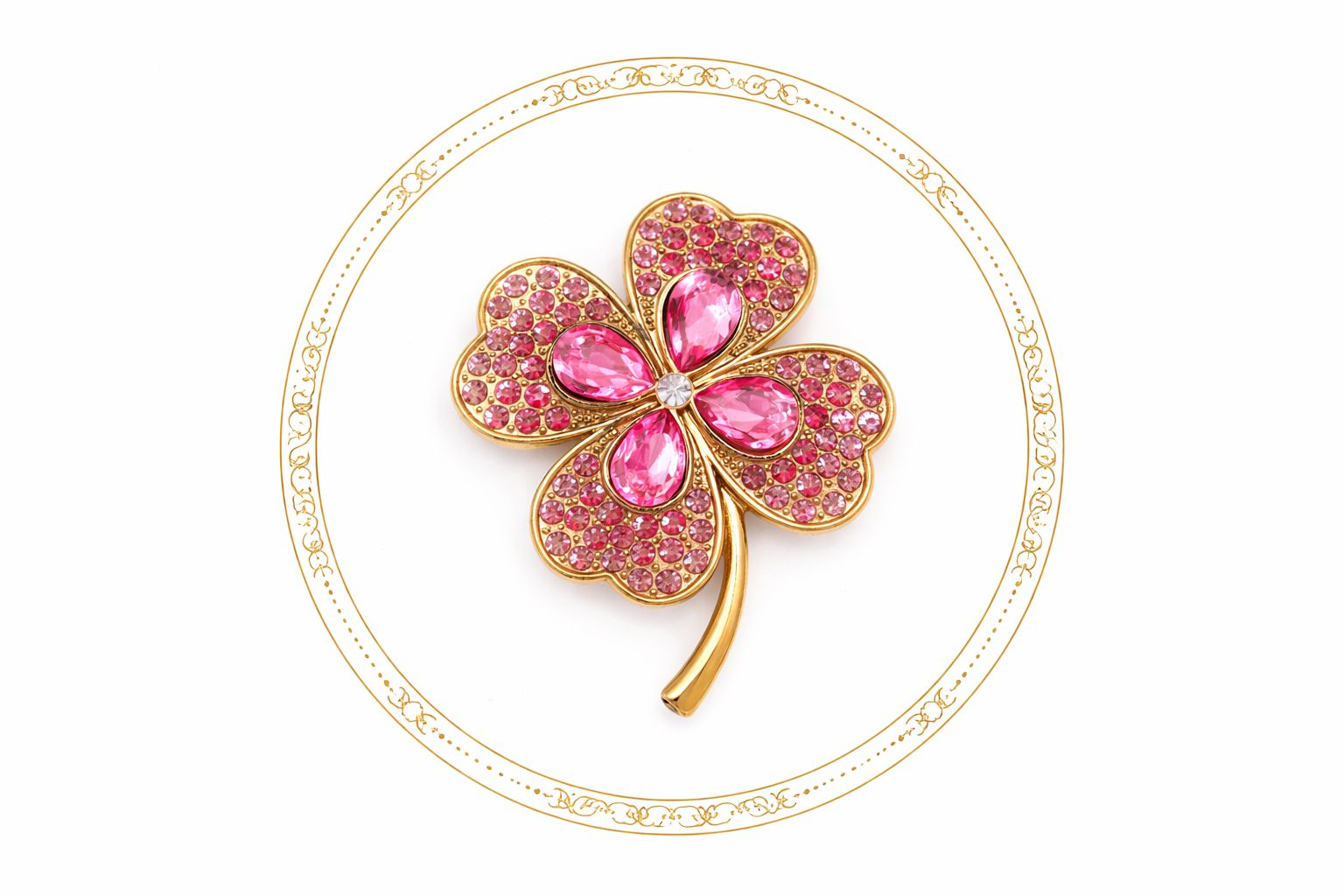 Set 12 brose Martisor, 5 cm, Trifoi cu cristale, Cadou 1 Martie [1]