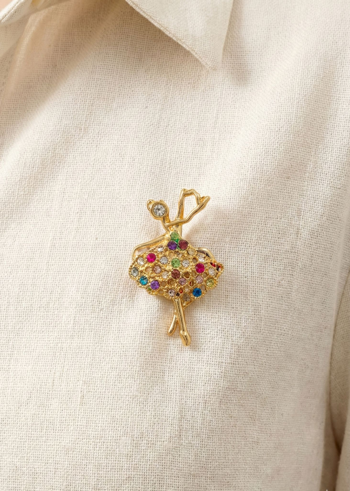 Set 12 brose Martisor pe carton prezentare, 17x10 cm, Cadou 1 Martie, Balerina cu strasuri [2]