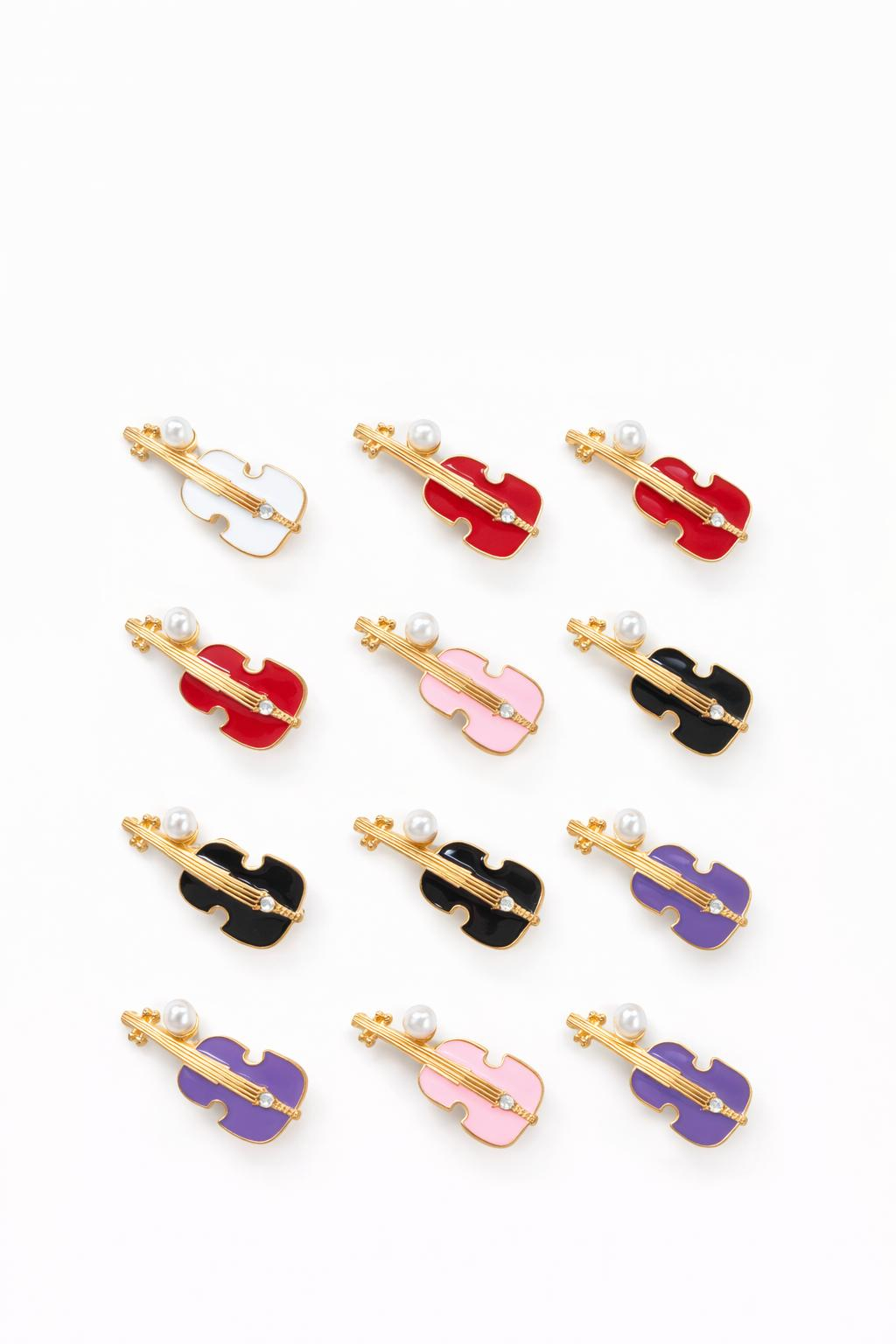 Set 12 brose Martisor pe carton prezentare, 17x10 cm, Cadou 1 Martie, Chitara diverse culori [1]