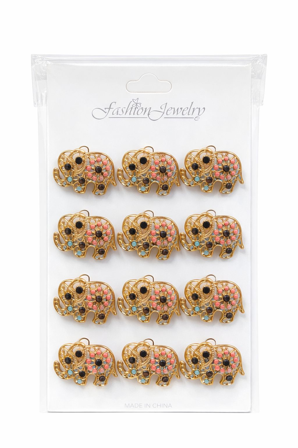 Set 12 brose Martisor pe carton prezentare, 17x10 cm, Cadou 1 Martie, Elefant multicolor [0]