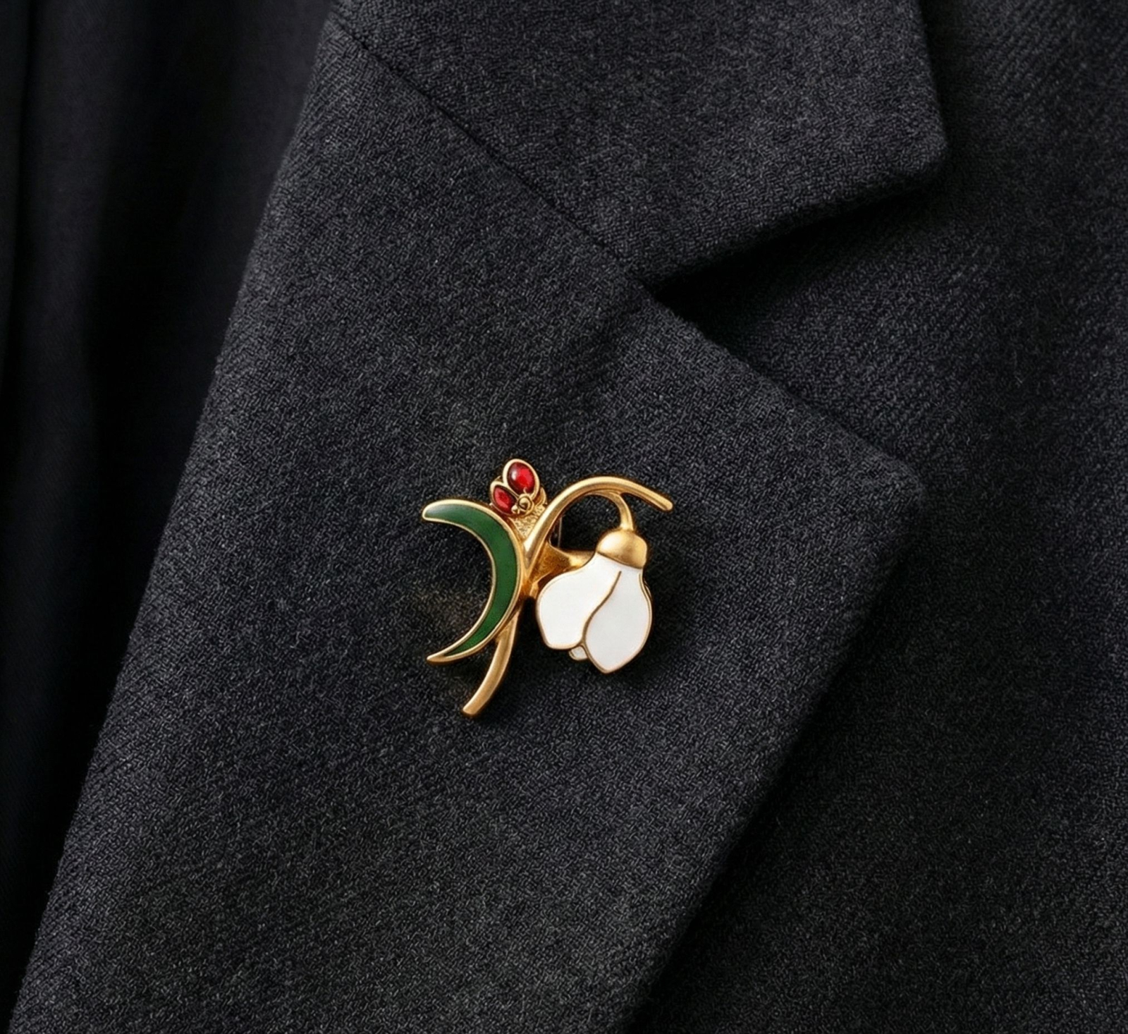 Set 12 brose Martisor pe carton prezentare, 17x10 cm, Cadou 1 Martie, Ghiocel cu buburuza [2]