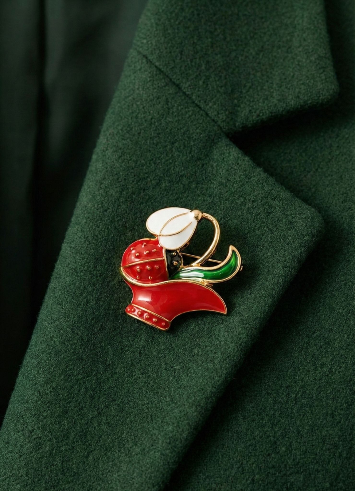 Set 12 brose Martisor pe carton prezentare, 17x10 cm, Cadou 1 Martie, Lalea cu buburuza [2]