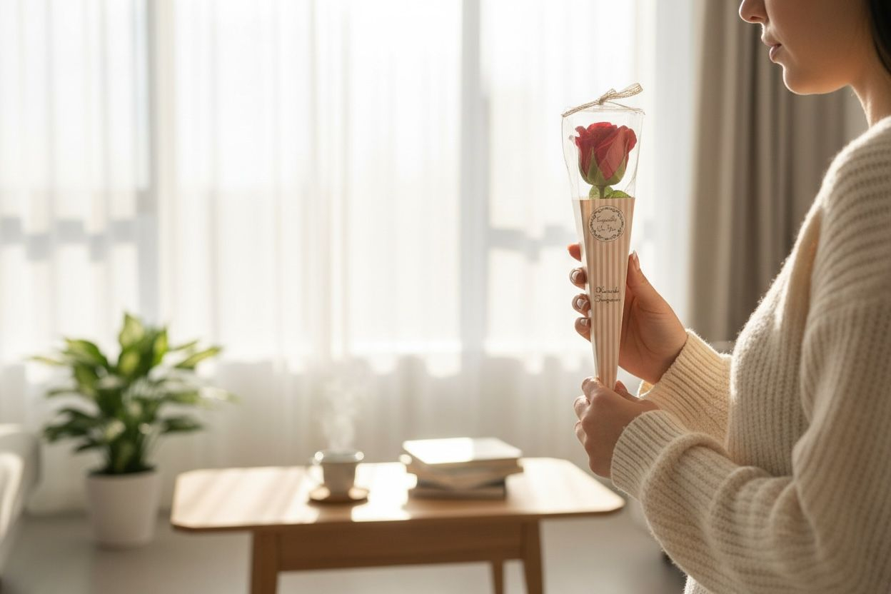 Set 12 trandafiri de sapun parfumati, ambalati individual, mix color, 33cm [4]