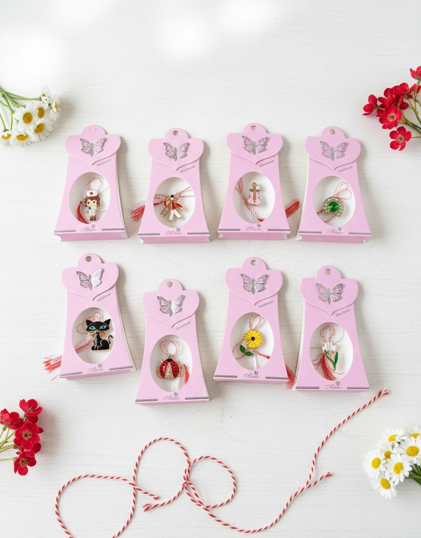 Set 20 Martisoare Elegante, diverse modele, Ambalaj premium roz