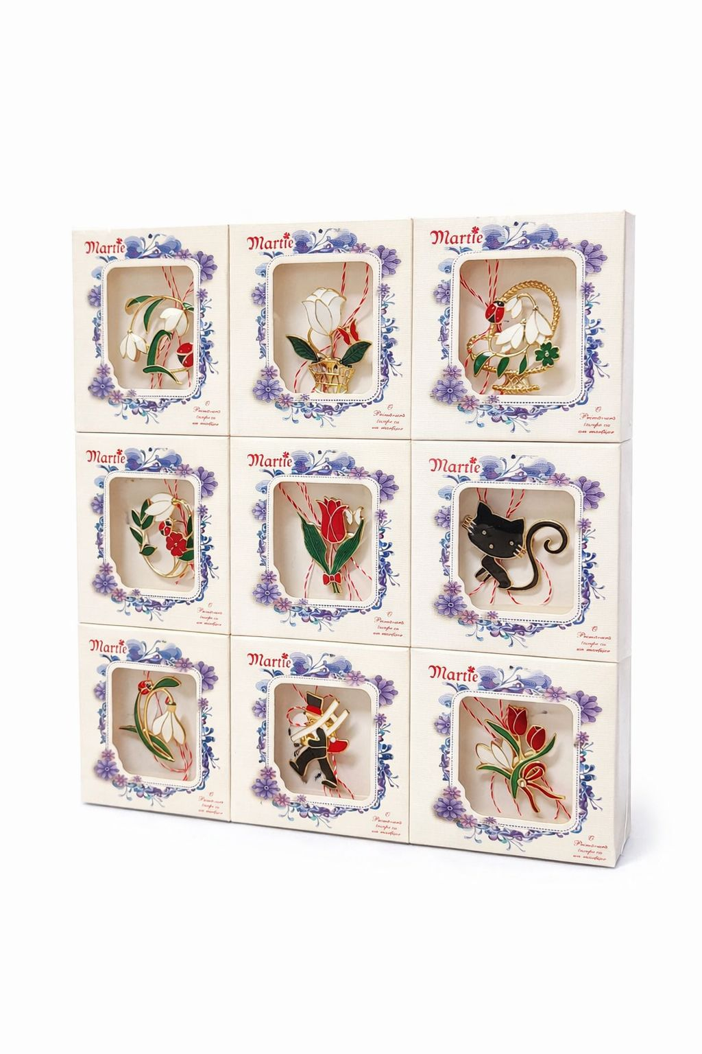 Set 18 brose martisor modele combinate, ambalaj individual, brosa medie, 8.5x8.5cm [1]