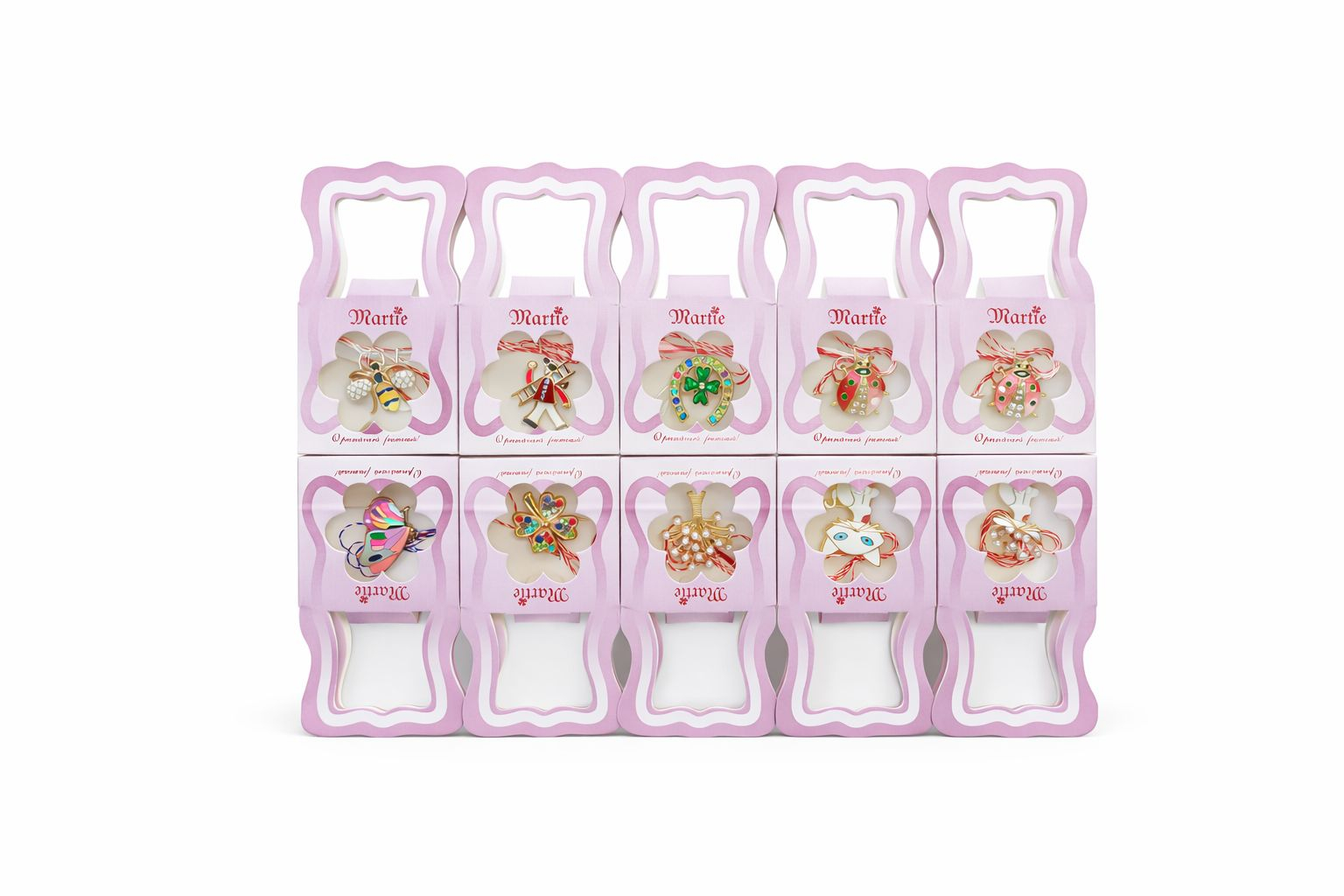 Set 20 Brose Martisor, 11x6 cm, modele mixte Animale / Cosar / Flori, Cadou 1 Martie [1]