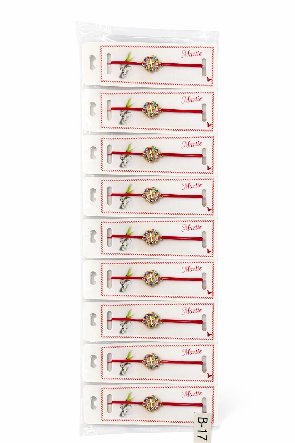 Set 24 bratari martisor 12x3 cm snur rosu cu charm floare colorata, cadou primavara [2]