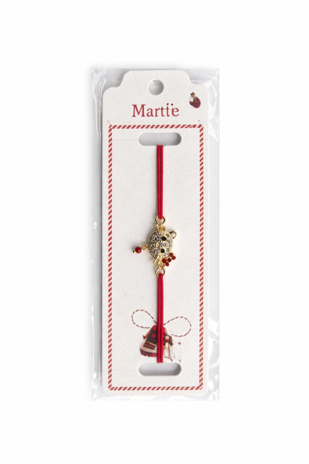 Set 24 bratari martisor 12x3 cm snur rosu cu charm soricel, cadou primavara