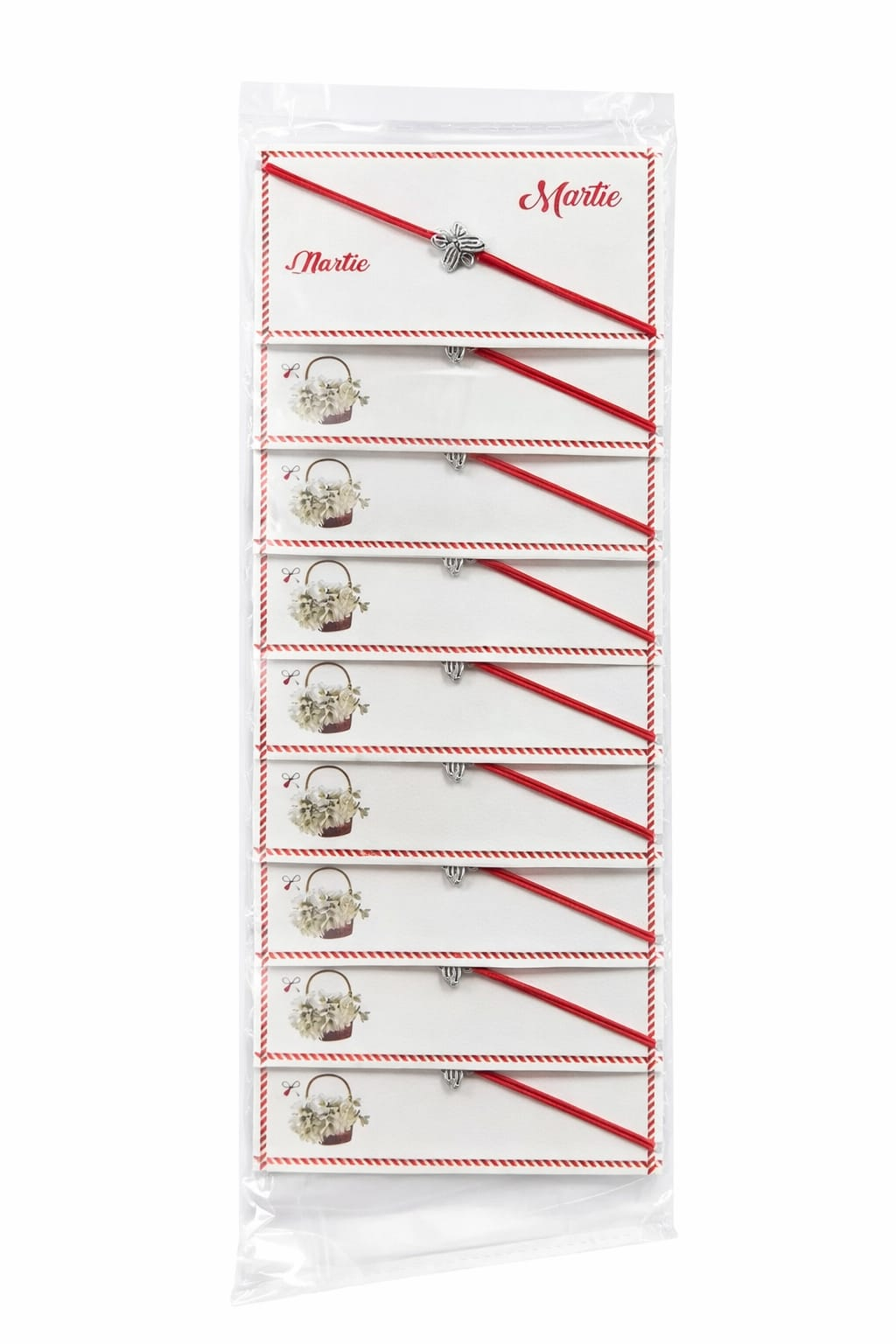 Set 24 bratari martisor 8x5 cm snur rosu cu charm fluture, cadou primavara [1]