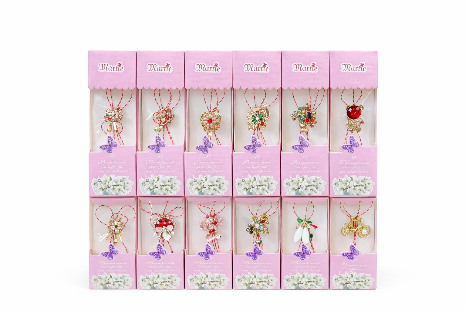 Set 24 Brose Martisor, 13x4 cm, modele mixte, Cadou 1 Martie Femei, Ambalate individual
