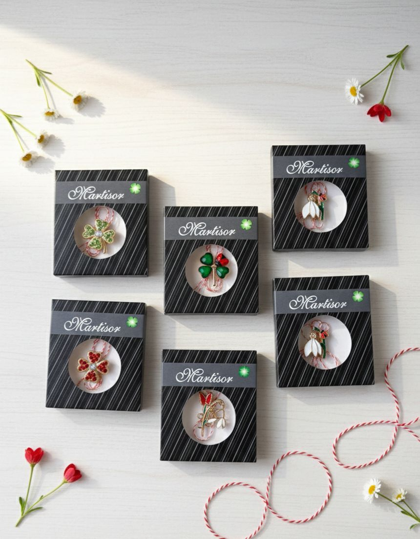 Set 24 brose martisor tematica florala, ambalate in cutie individuala premium