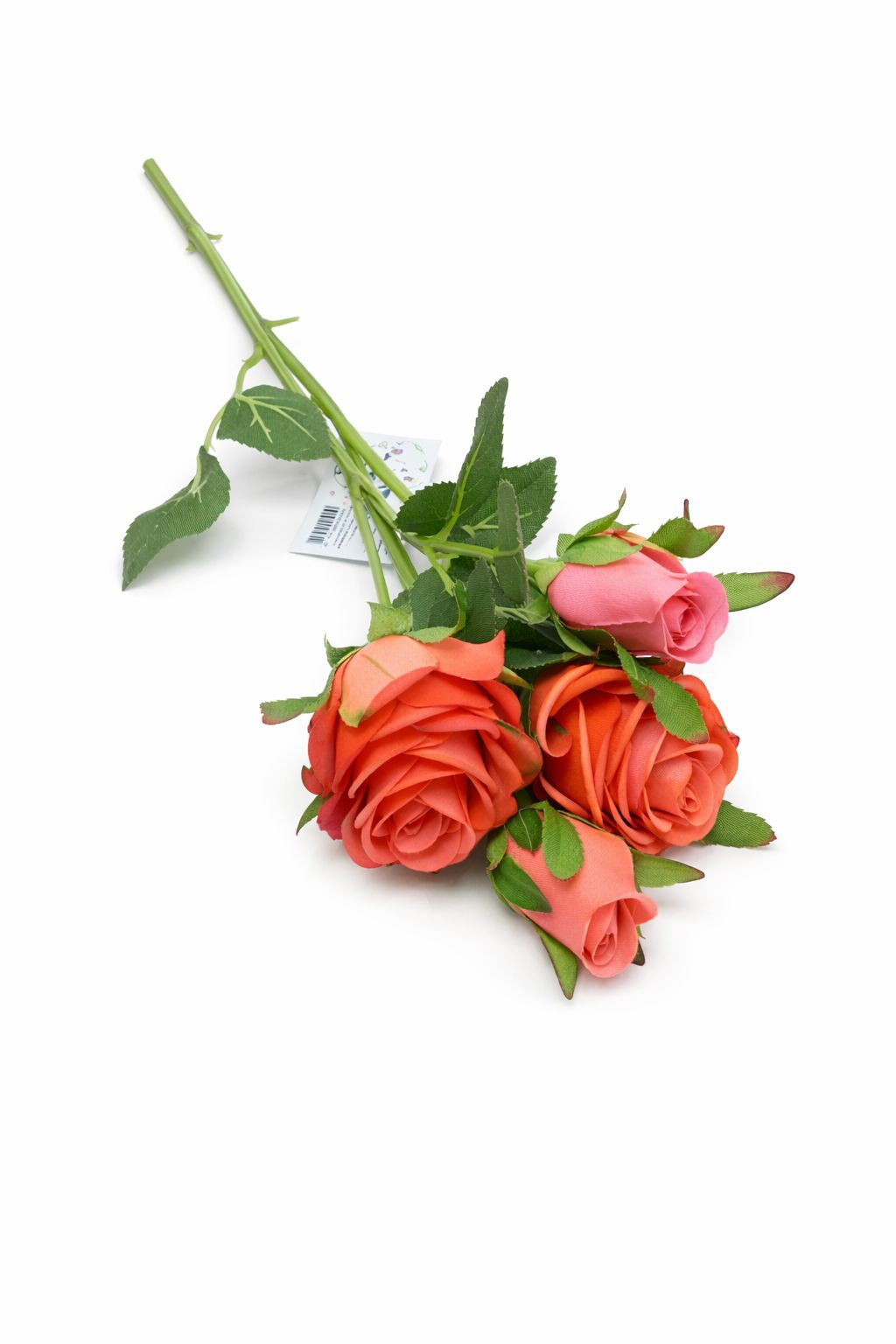 Set 3 trandafiri si 2 boboci portocalii, decorativi, artificiali, 45 de cm [2]