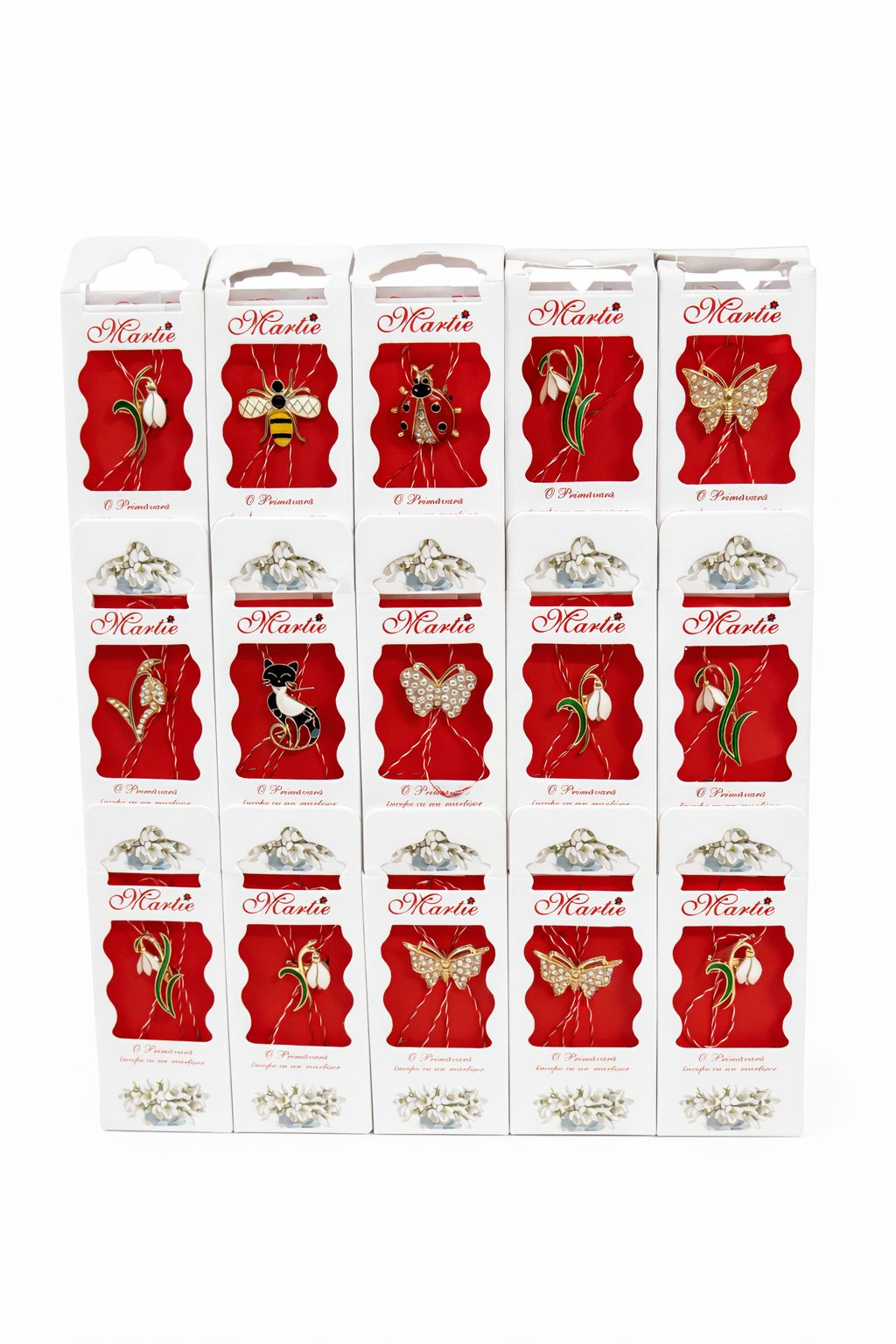 Set 30 Brose Martisor, 11x4 cm, modele mixte Flori   Animale, Cadou 1 Martie