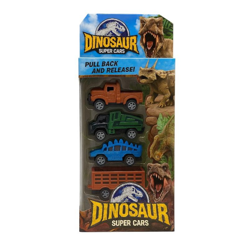 Set 4 Masinute Off-Road Super Cars Dinosaur Pull-Back - Jucarie Educativa Copii 3+