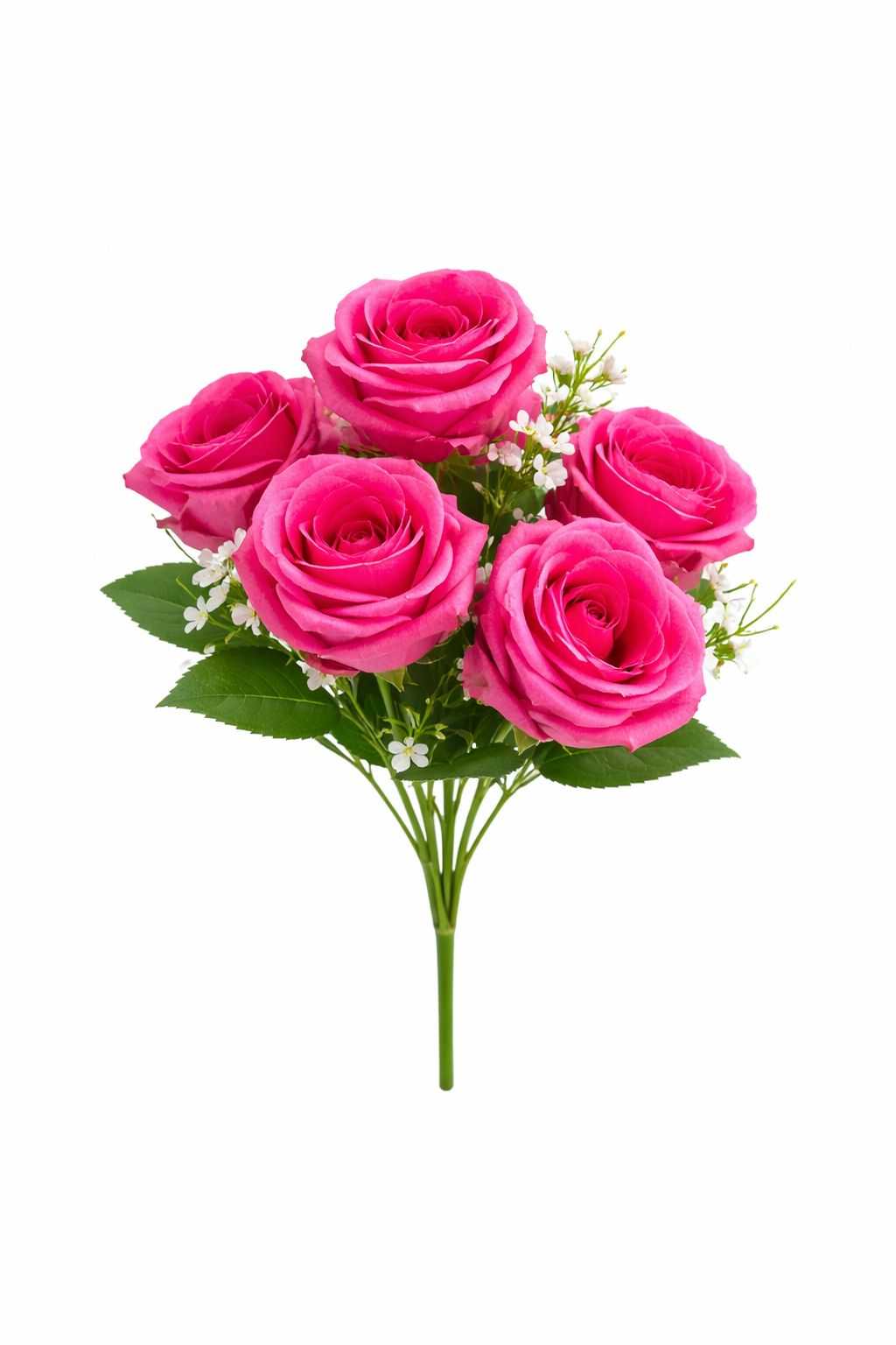 Set 5 trandafiri roz vibrant, decorativi artificiali, 30 de cm