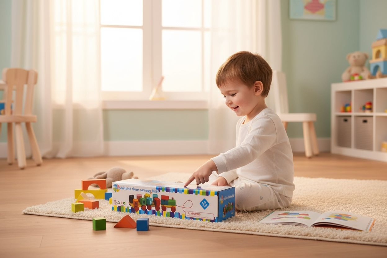 Trenulet din Lemn Colorat cu Cuburi Detasabile – The Whirlwind Three Carriage Train, 30x9x7cm [1]