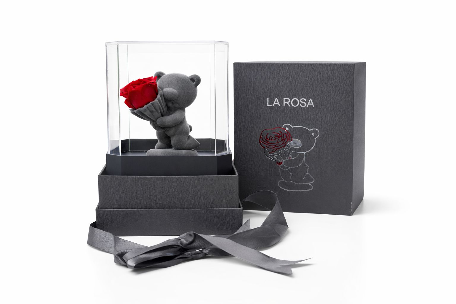 Trandafir criogenat natural in vitrina 22x15x15 cm, 1kg cu compartiment bijuterii si punga [2]