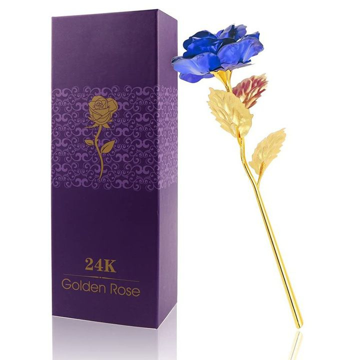 Trandafir decorativ albastru in cutie eleganta, cadou premium cu punguta inclusa [2]