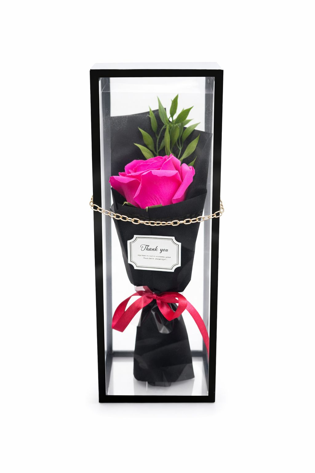 Trandafir Spuma Fucsia Decor in Cutie Neagra Transparenta 26cm [2]