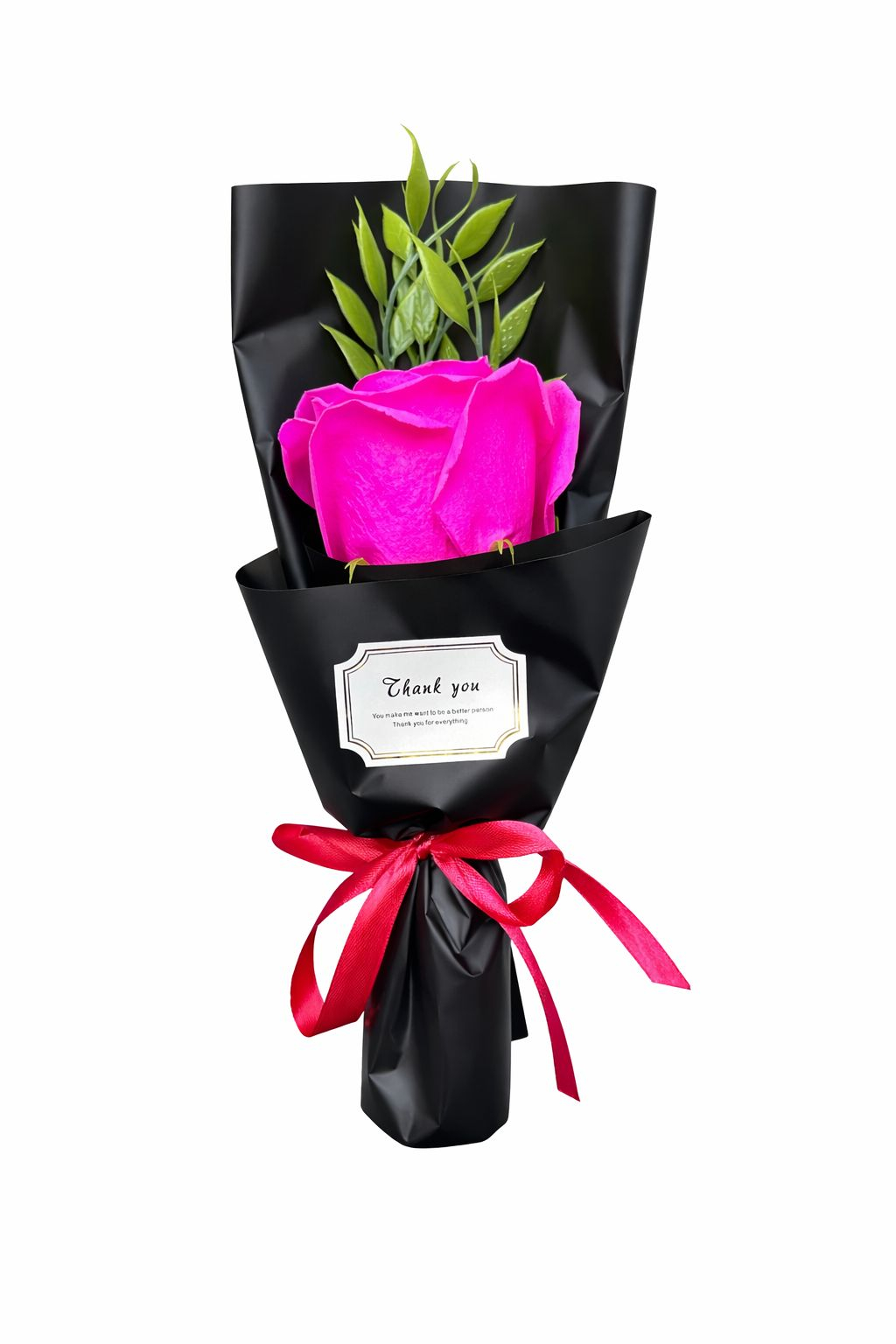 Trandafir Spuma Fucsia Decor in Cutie Neagra Transparenta 26cm [1]